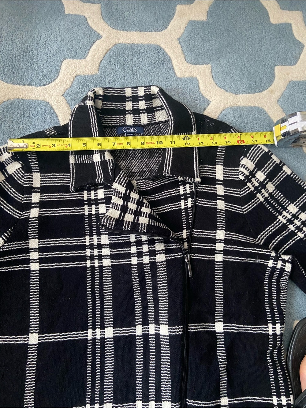 Chaps Black and White Plaid Knit Moto Jacket/Blazer - Picture 7 of 12